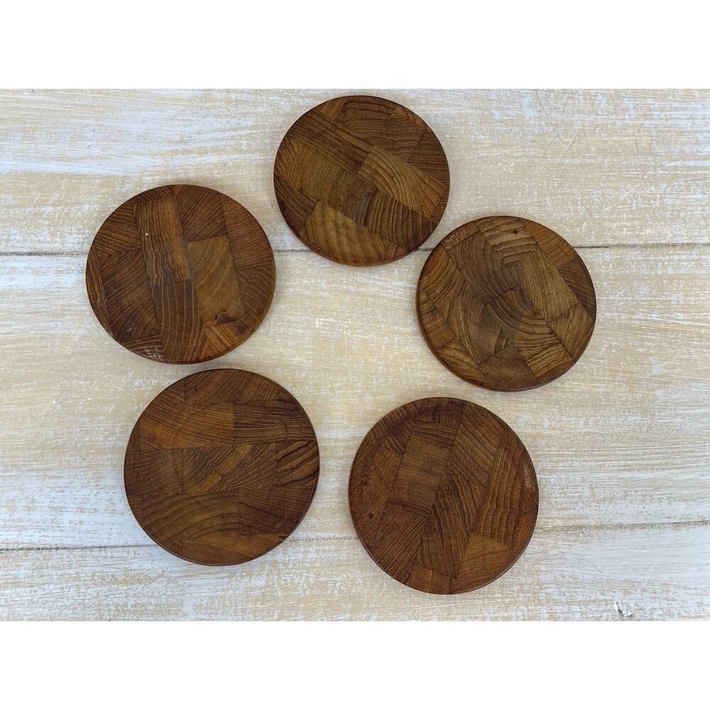 VTG Dansk International Designs Jens Quistgaard MCM Set of 5 Round Teak Coasters